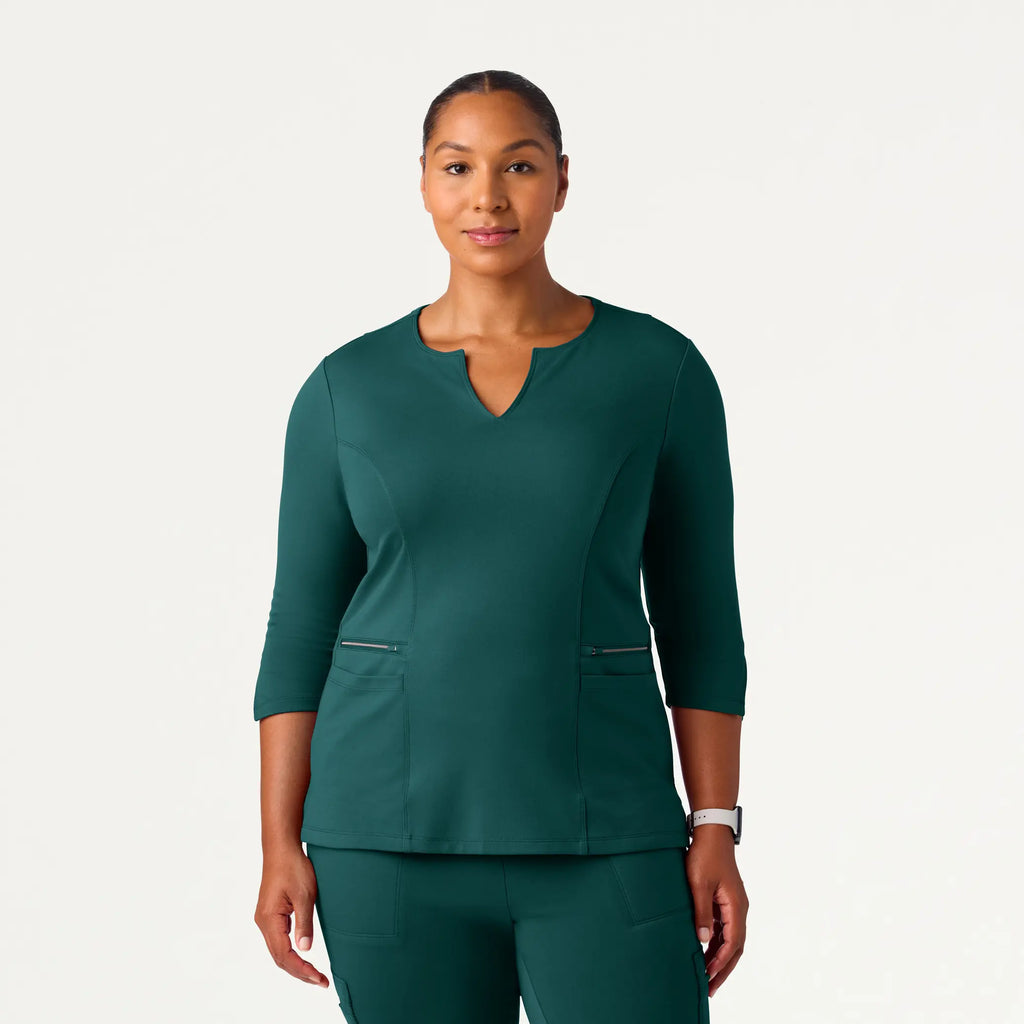 Jaanuu Scrubs Women's Zoe Slim 3/4-Sleeve ULTRAsoft Scrub Top Midnight Green | scrub-supply.com