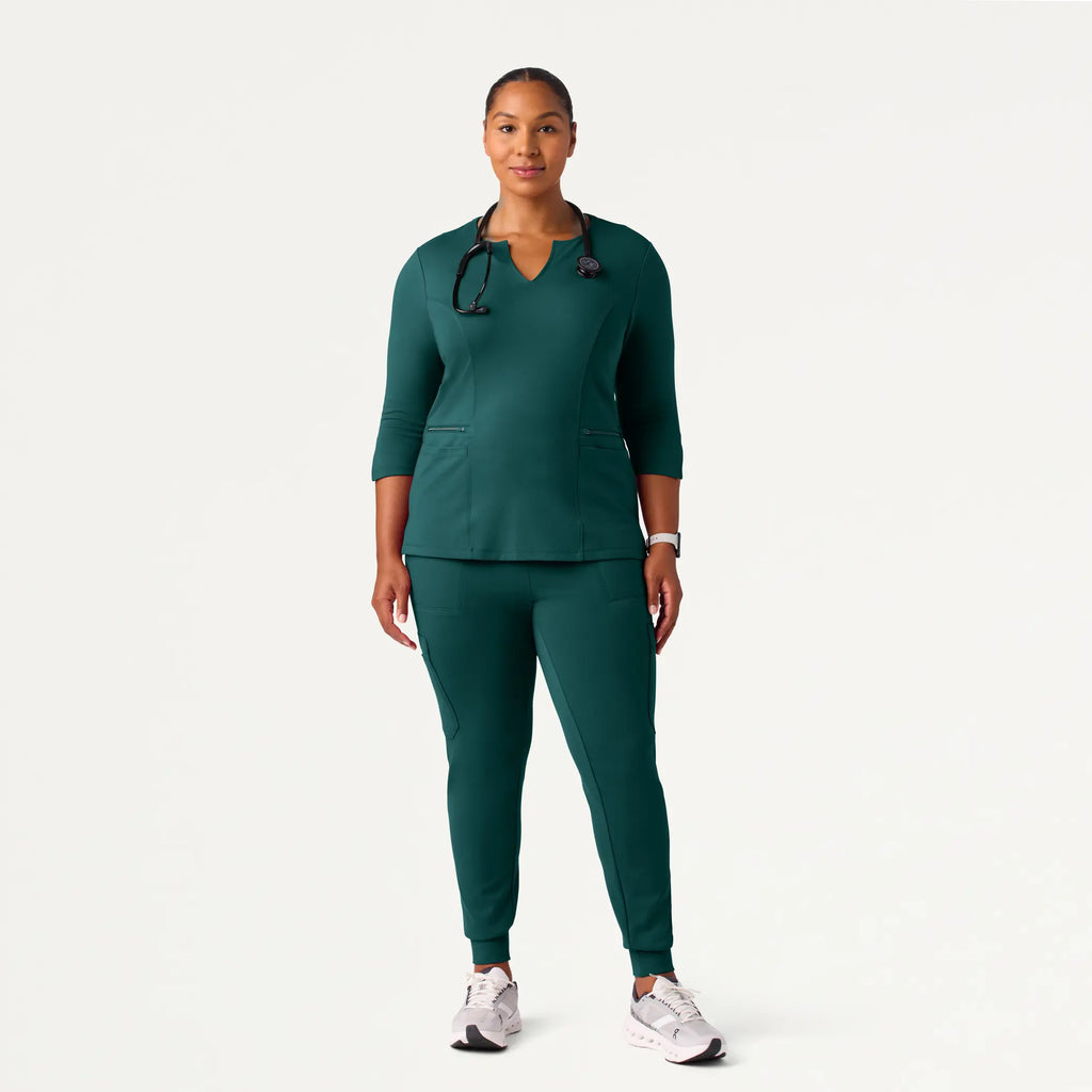 Jaanuu Scrubs Women's Zoe Slim 3/4-Sleeve ULTRAsoft Scrub Top Midnight Green | scrub-supply.com