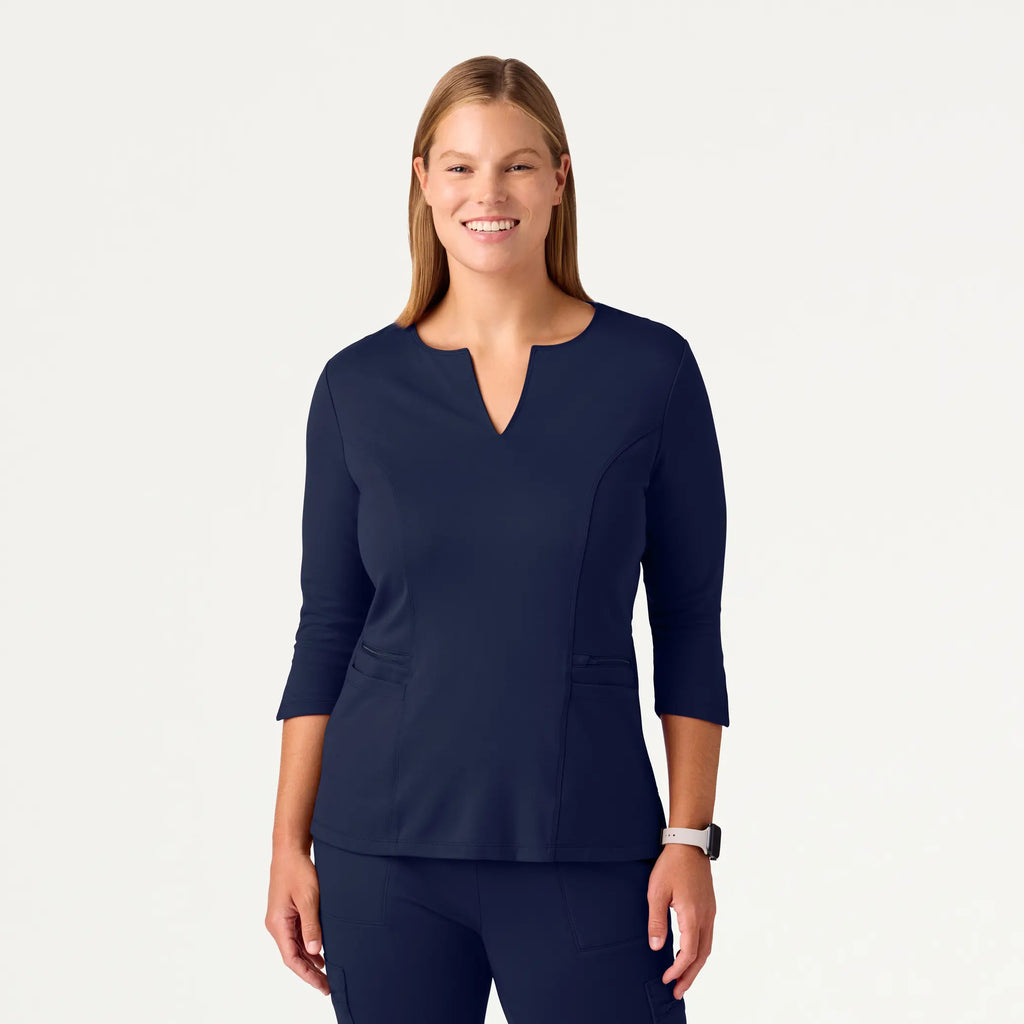 Jaanuu Scrubs Women's Zoe Slim 3/4-Sleeve ULTRAsoft Scrub Top Midnight Navy | scrub-supply.com