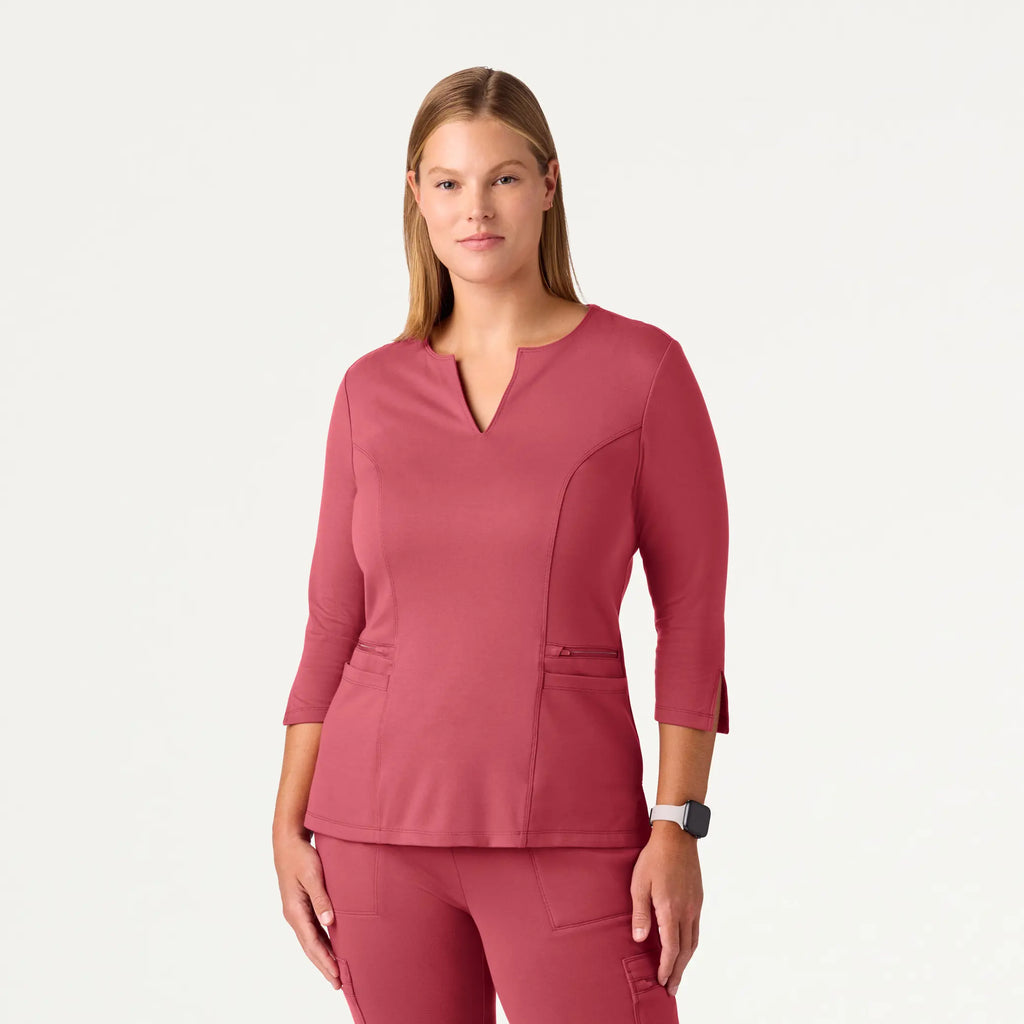 Jaanuu Scrubs Women's Zoe Slim 3/4-Sleeve ULTRAsoft Scrub Top Mulberry | scrub-supply.com