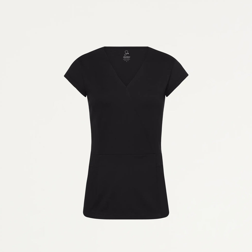 Jaanuu Scrubs Women's Isla Mock-Wrap ULTRAsoft Scrub Top Black | scrub-supply.com