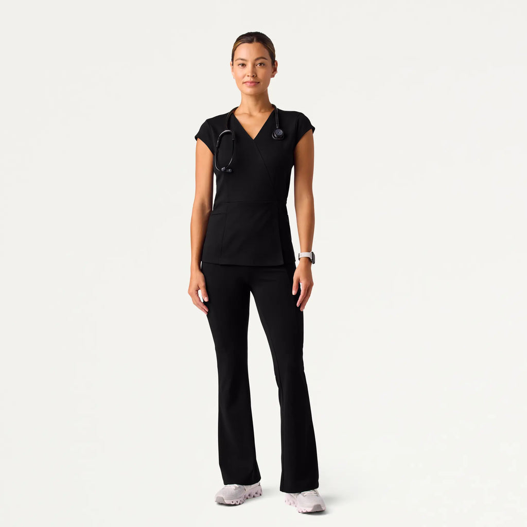 Jaanuu Scrubs Women's Isla Mock-Wrap ULTRAsoft Scrub Top Black | scrub-supply.com