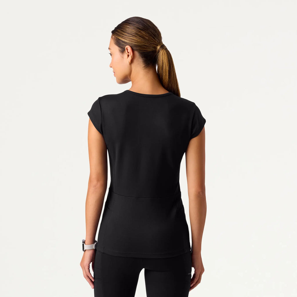 Jaanuu Scrubs Women's Isla Mock-Wrap ULTRAsoft Scrub Top Black | scrub-supply.com