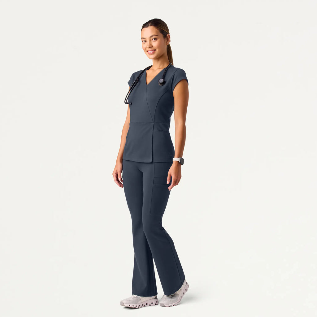 Jaanuu Scrubs Women's Isla Mock-Wrap ULTRAsoft Scrub Top Carbon Gray | scrub-supply.com