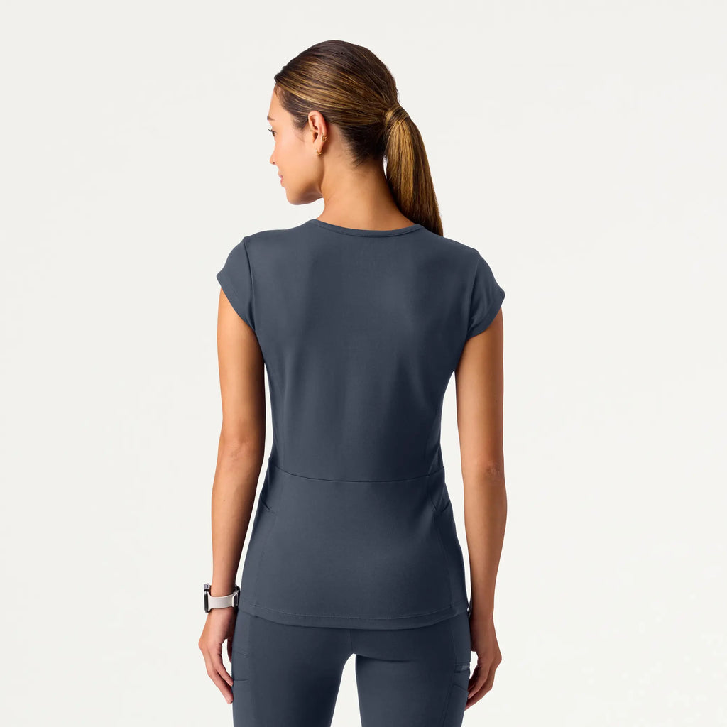 Jaanuu Scrubs Women's Isla Mock-Wrap ULTRAsoft Scrub Top Carbon Gray | scrub-supply.com