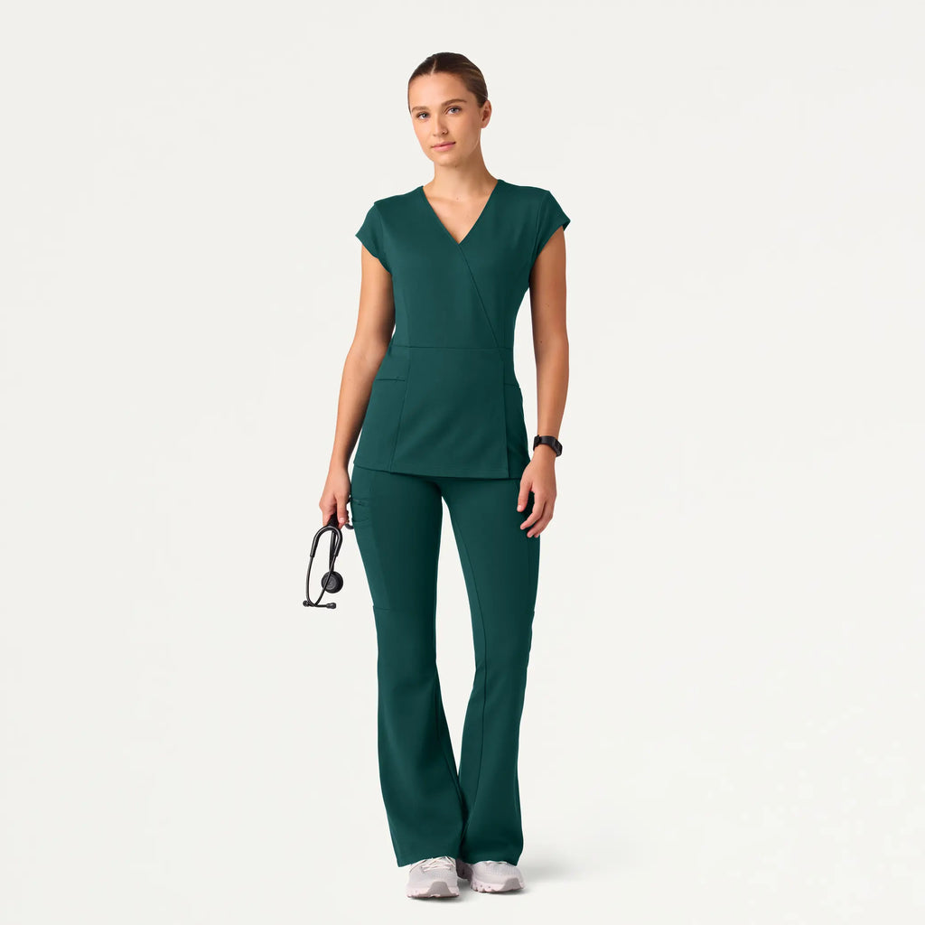 Jaanuu Scrubs Women's Isla Mock-Wrap ULTRAsoft Scrub Top Midnight Green | scrub-supply.com