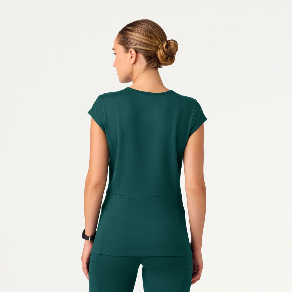 Jaanuu Scrubs Women's Isla Mock-Wrap ULTRAsoft Scrub Top Midnight Green | scrub-supply.com