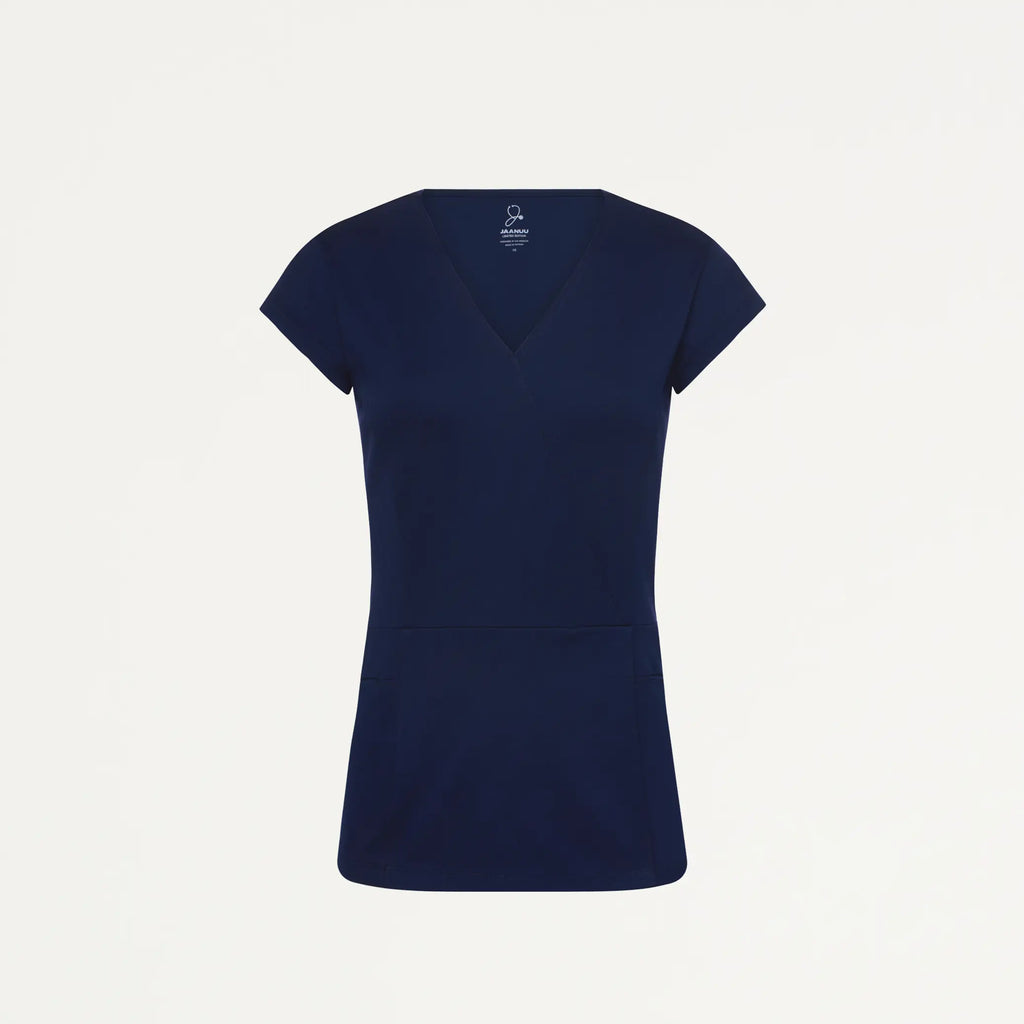 Jaanuu Scrubs Women's Isla Mock-Wrap ULTRAsoft Scrub Top Midnight Navy | scrub-supply.com