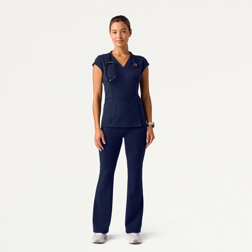 Jaanuu Scrubs Women's Isla Mock-Wrap ULTRAsoft Scrub Top Midnight Navy | scrub-supply.com