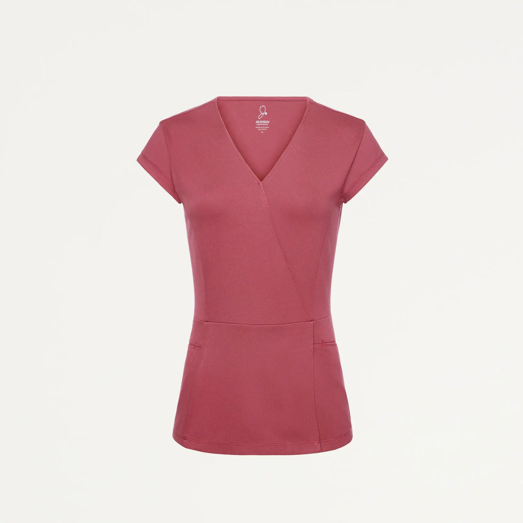 Jaanuu Scrubs Women's Isla Mock-Wrap ULTRAsoft Scrub Top Mulberry | scrub-supply.com