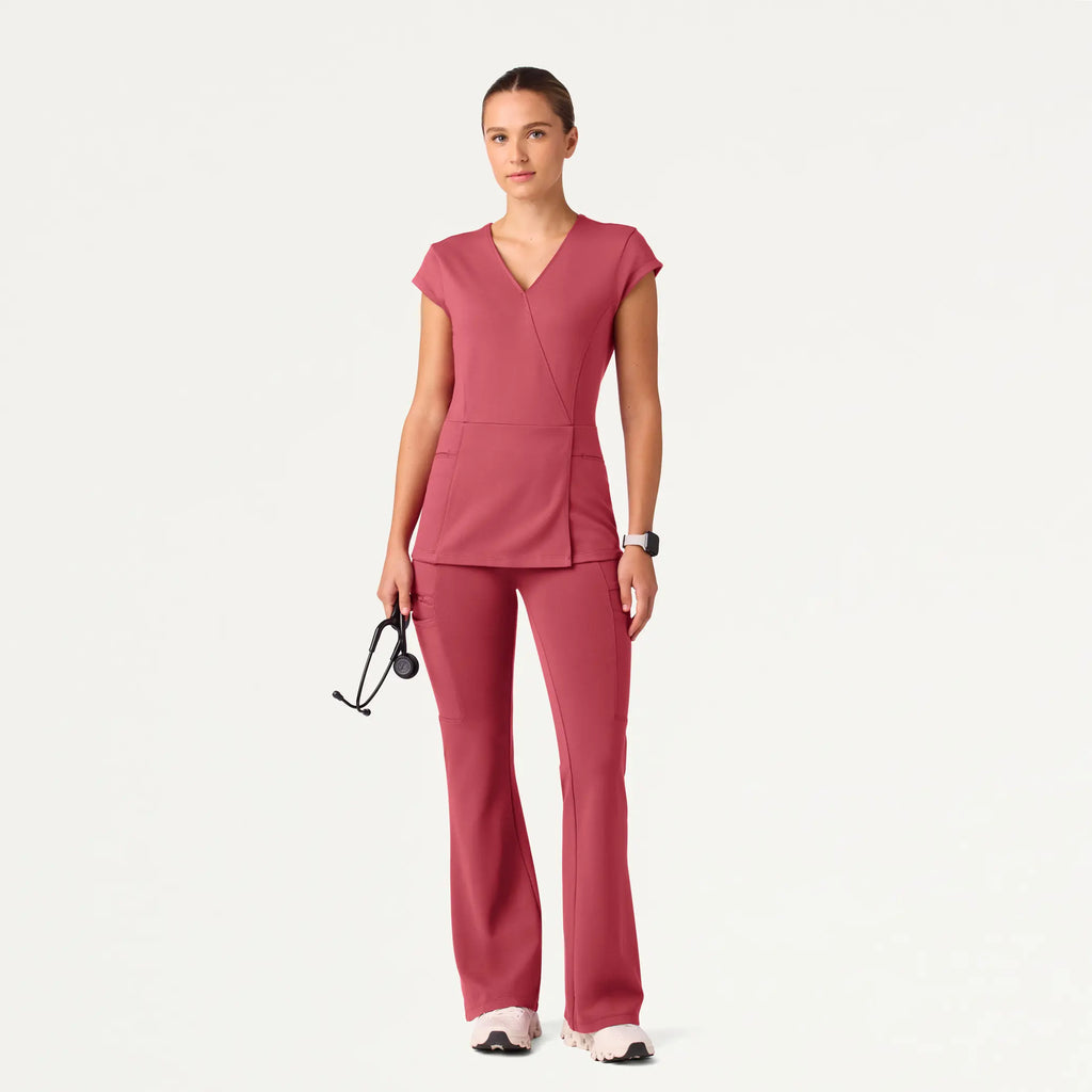 Jaanuu Scrubs Women's Isla Mock-Wrap ULTRAsoft Scrub Top Mulberry | scrub-supply.com