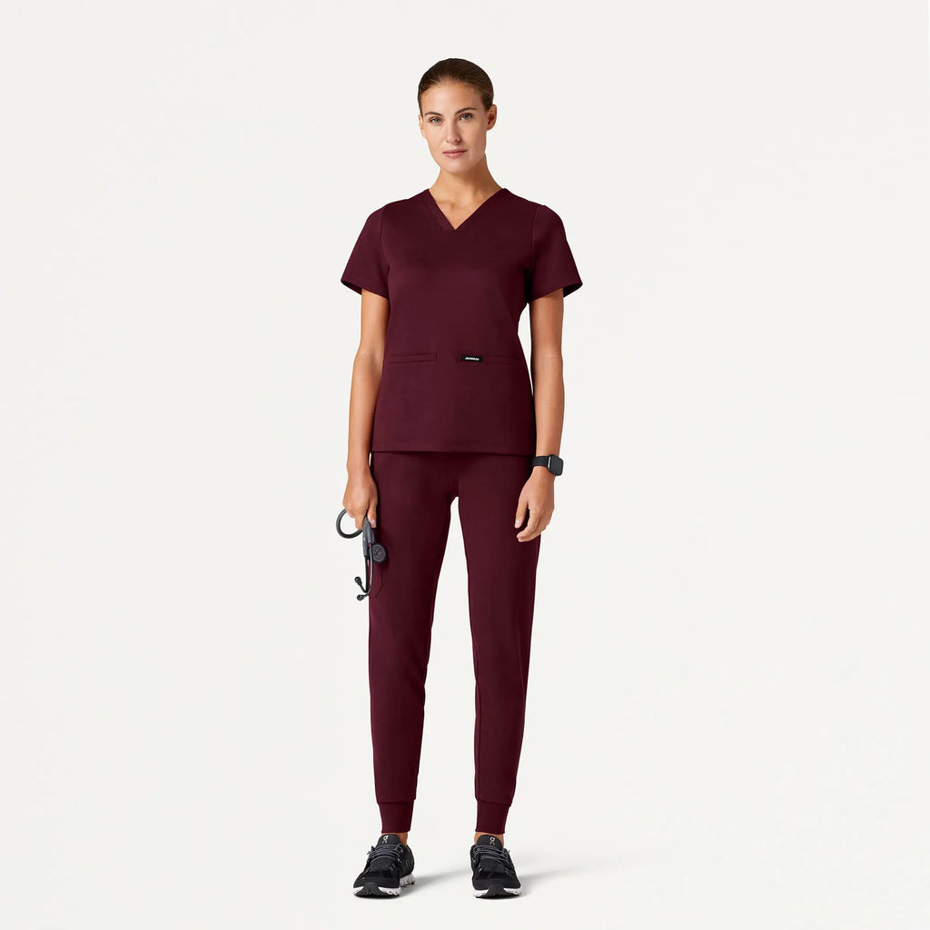 Jaanuu Scrubs Women's Rubi Slim ULTRAsoft Scrub Jogger Burgundy | scrub-supply.com