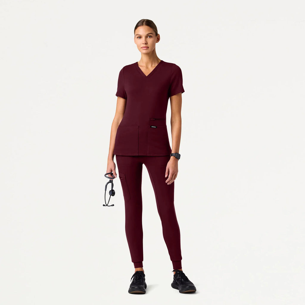Jaanuu Scrubs Women's Kait 10-Pocket Skinny ULTRAsoft Scrub Jogger Burgundy | scrub-supply.com
