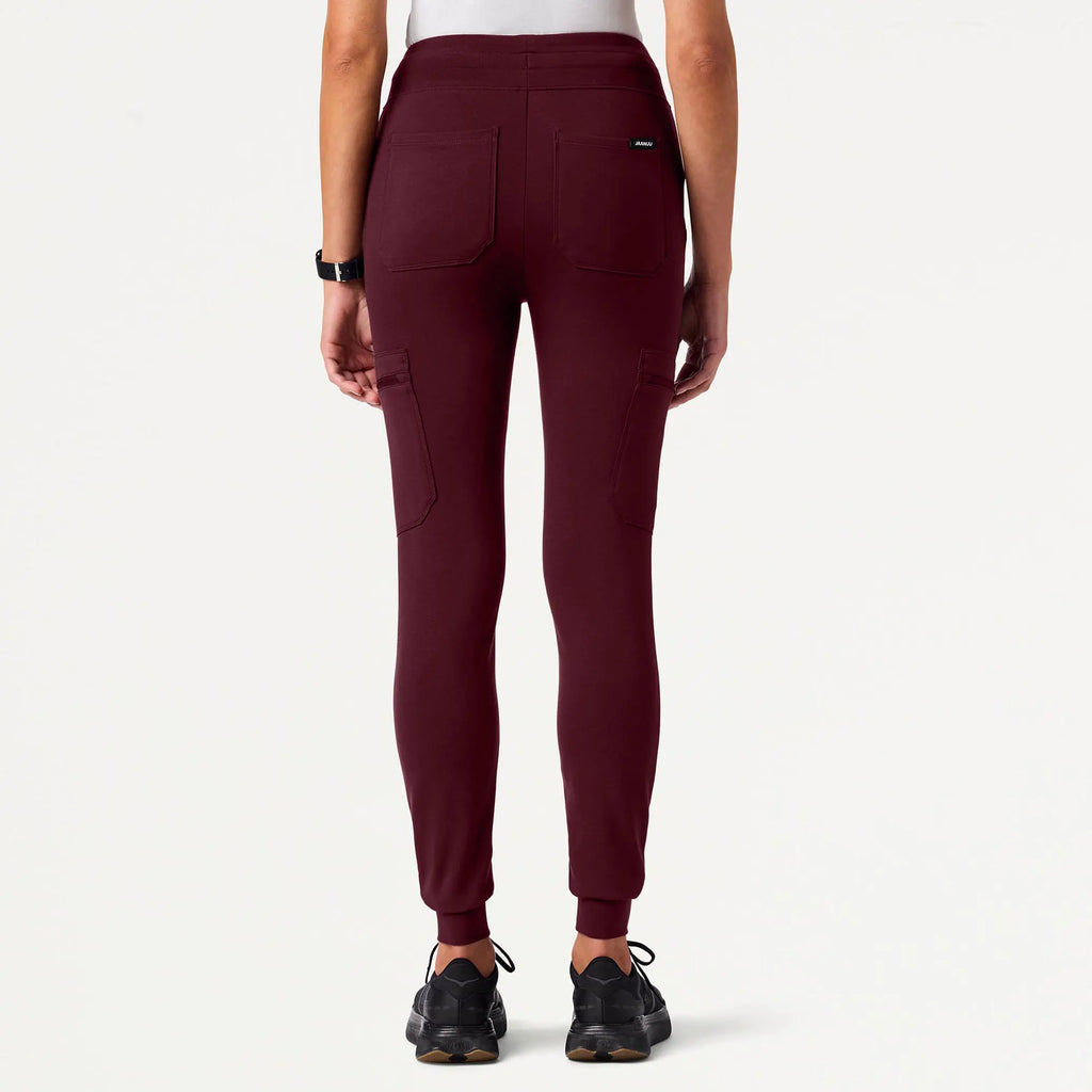 Jaanuu Scrubs Women's Kait 10-Pocket Skinny ULTRAsoft Scrub Jogger Burgundy | scrub-supply.com