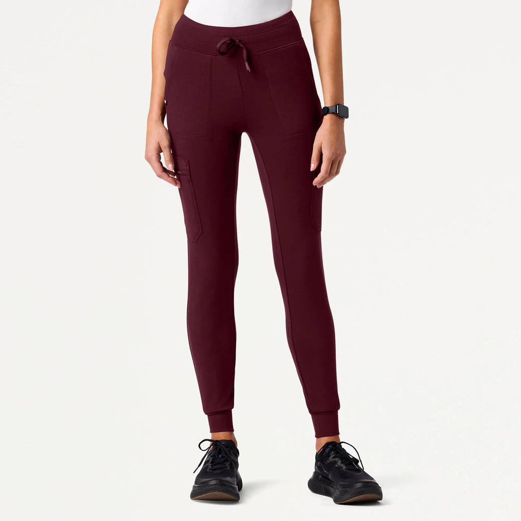 Jaanuu Scrubs Women's Kait 10-Pocket Skinny ULTRAsoft Scrub Jogger Burgundy | scrub-supply.com
