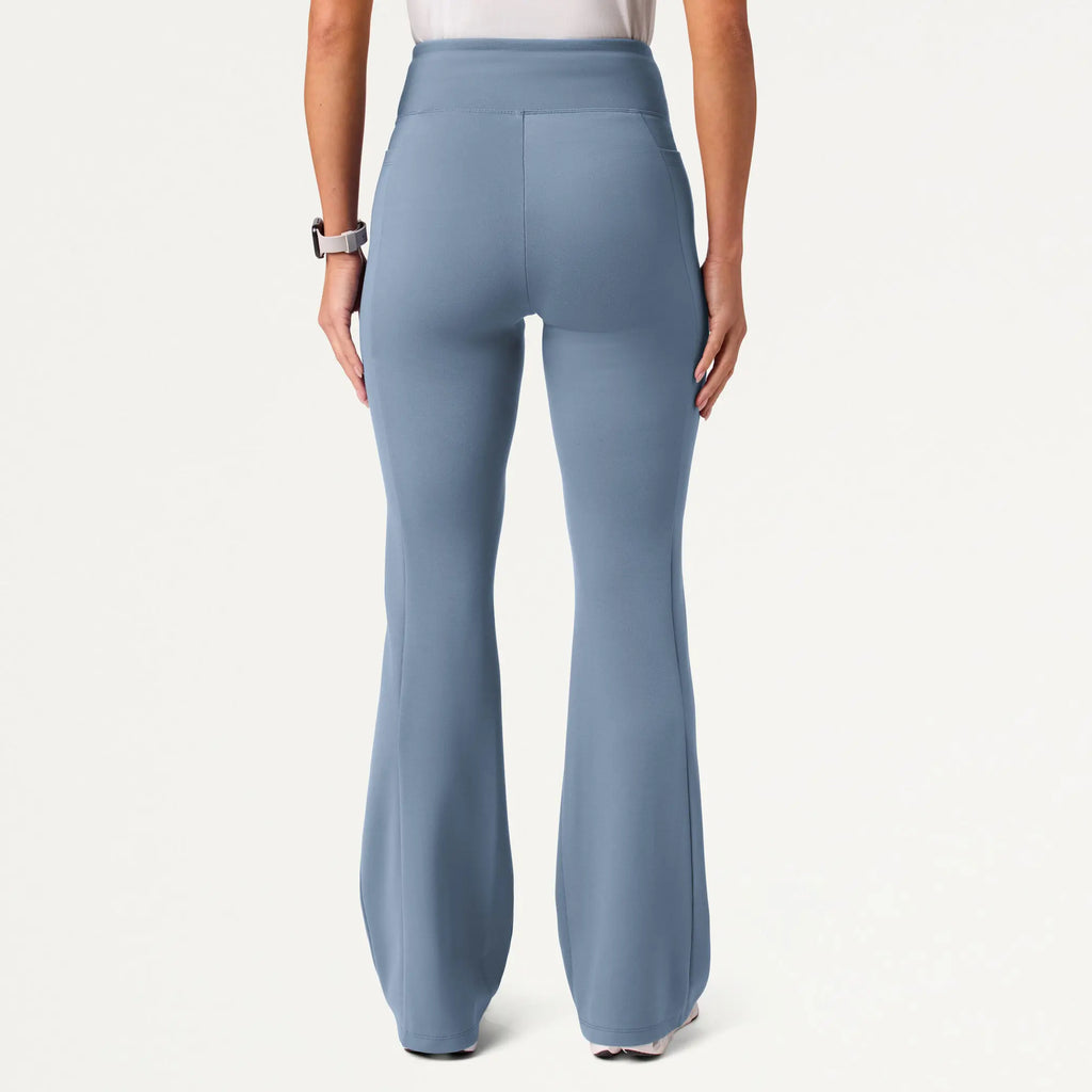 Jaanuu Scrubs Women's Lina ULTRAsoft Yoga Flare Scrub Pant Storm Blue | scrub-supply.com