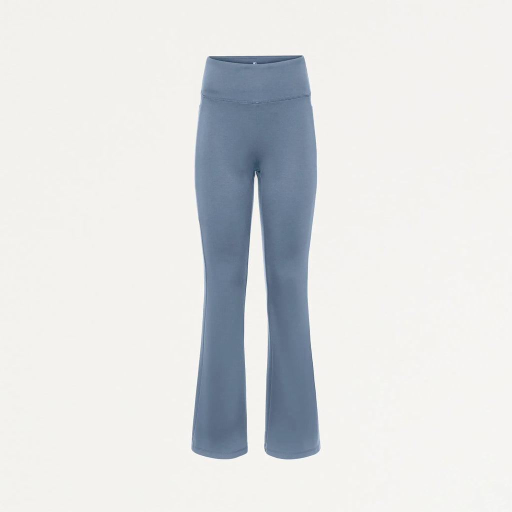 Jaanuu Scrubs Women's Lina ULTRAsoft Yoga Flare Scrub Pant Storm Blue | scrub-supply.com