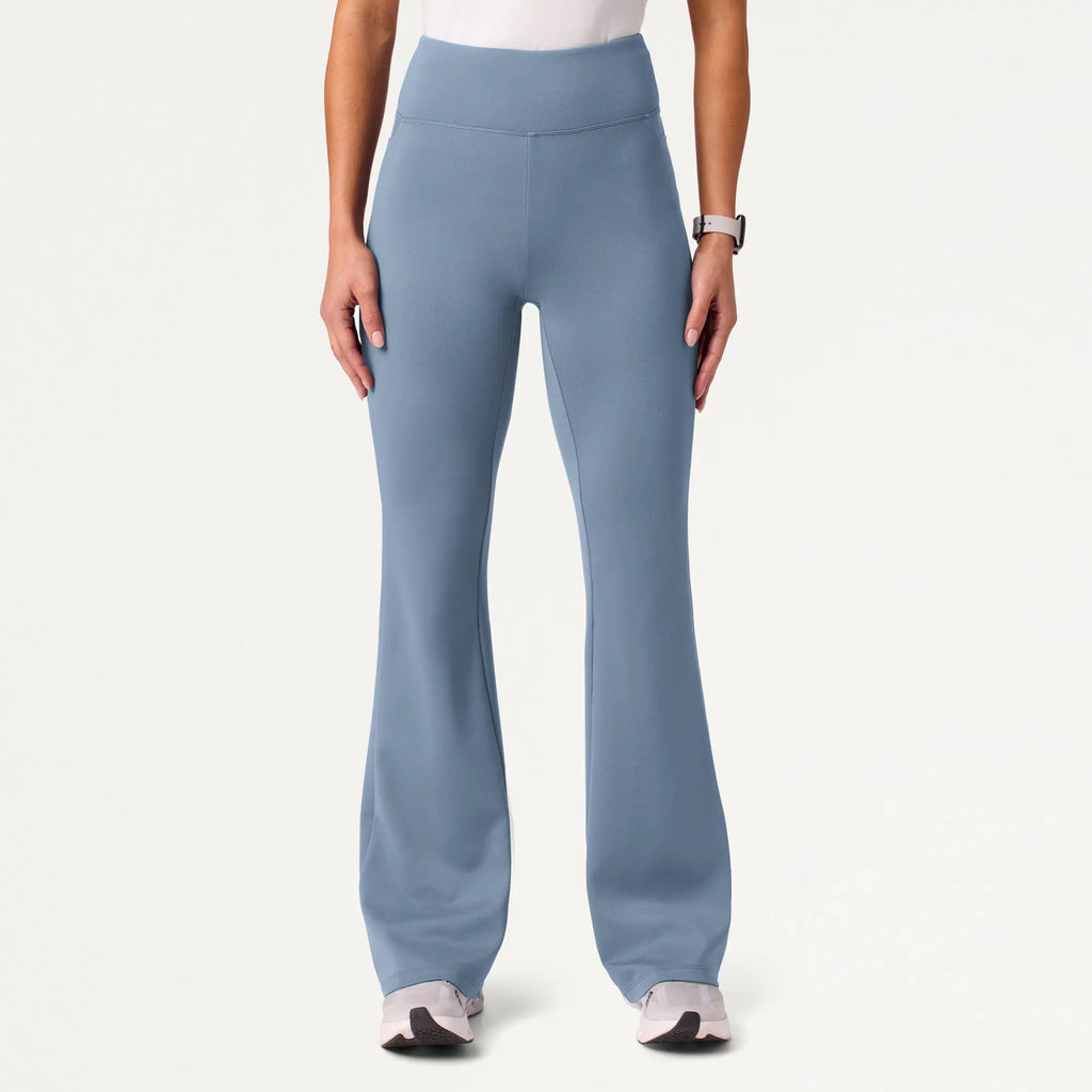 Jaanuu Scrubs Women's Lina ULTRAsoft Yoga Flare Scrub Pant Storm Blue | scrub-supply.com