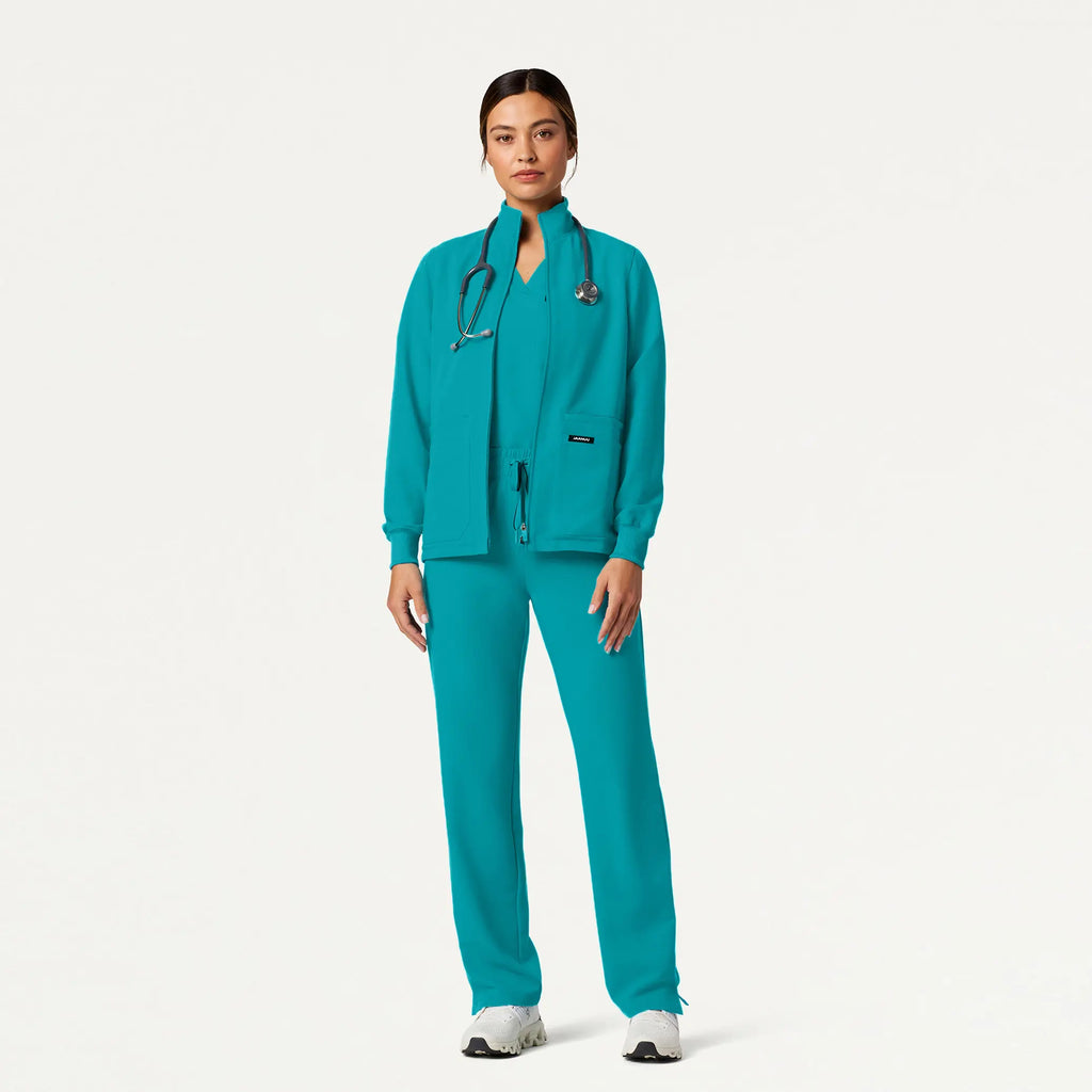 Jaanuu Scrubs Women's Ceri Essential 6-Pocket Scrub Jacket Aqua | scrub-supply.com