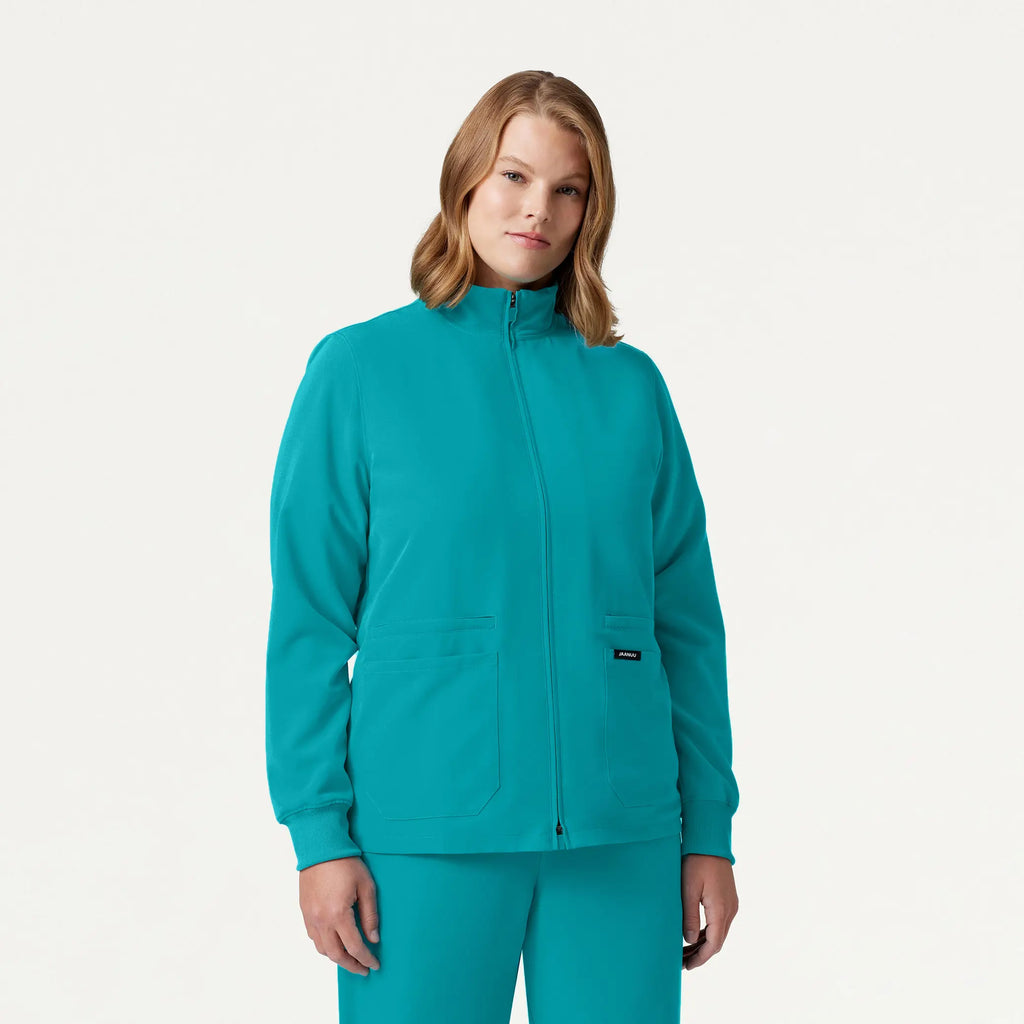 Jaanuu Scrubs Women's Ceri Essential 6-Pocket Scrub Jacket Aqua | scrub-supply.com