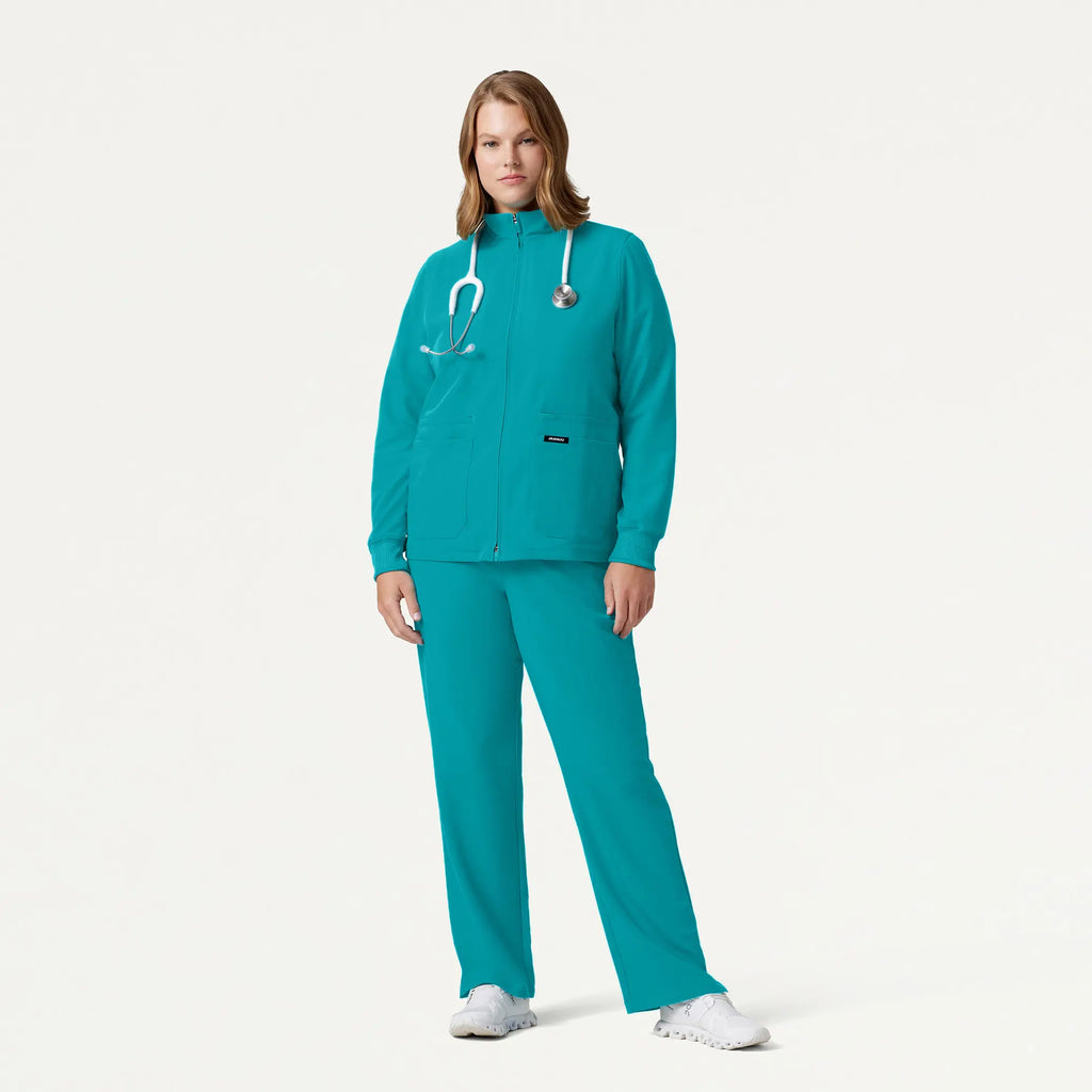 Jaanuu Scrubs Women's Ceri Essential 6-Pocket Scrub Jacket Aqua | scrub-supply.com