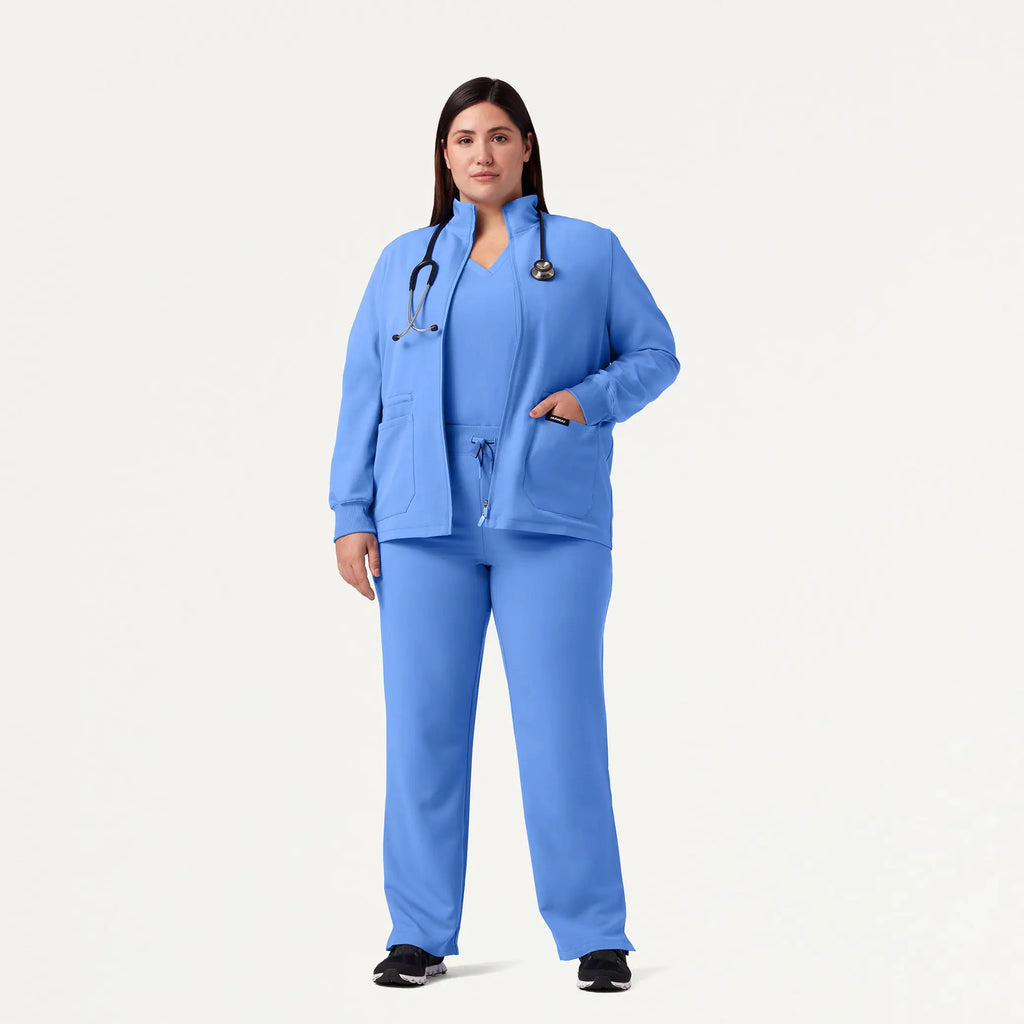 Jaanuu Scrubs Women's Ceri Essential 6-Pocket Scrub Jacket Ceil Blue | scrub-supply.com