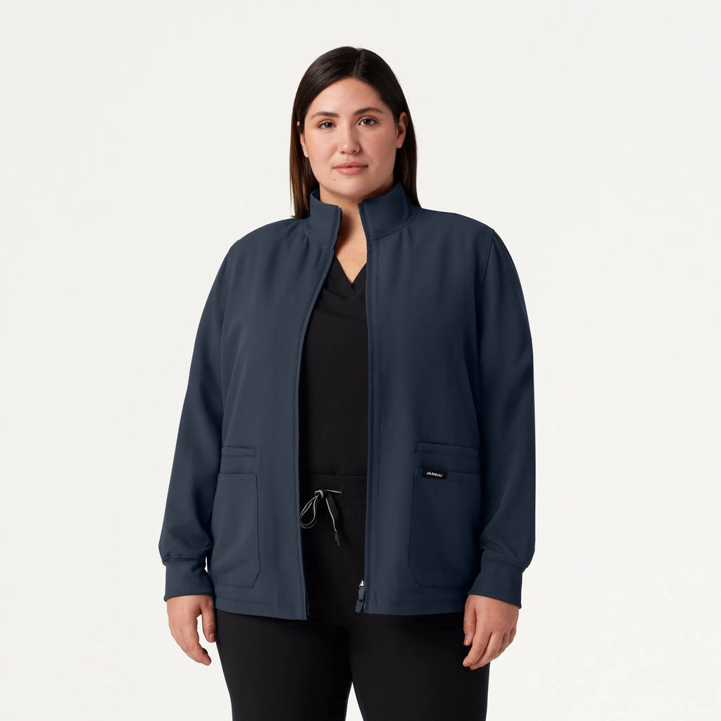 Jaanuu Scrubs Women's Ceri Essential 6-Pocket Scrub Jacket Carbon Gray | scrub-supply.com