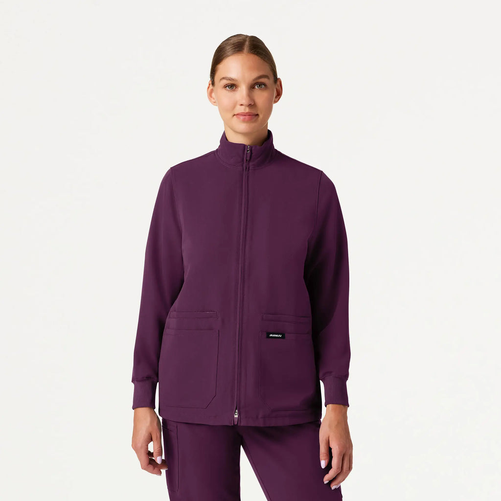 Jaanuu Scrubs Women's Ceri Essential 6-Pocket Scrub Jacket Dark Amethyst | scrub-supply.com