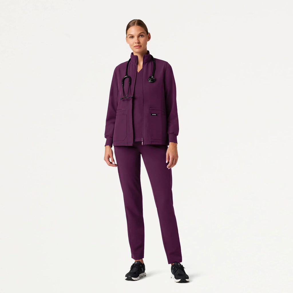 Jaanuu Scrubs Women's Ceri Essential 6-Pocket Scrub Jacket Dark Amethyst | scrub-supply.com