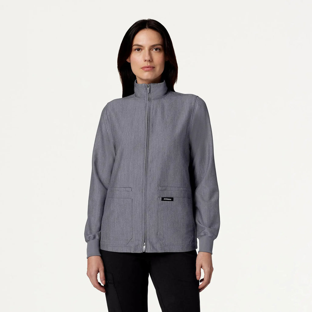 Jaanuu Scrubs Women's Ceri Essential 6-Pocket Scrub Jacket Heather Gray | scrub-supply.com