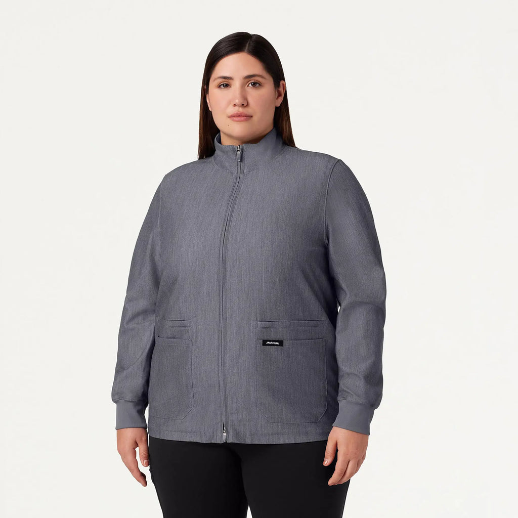 Jaanuu Scrubs Women's Ceri Essential 6-Pocket Scrub Jacket Heather Gray | scrub-supply.com