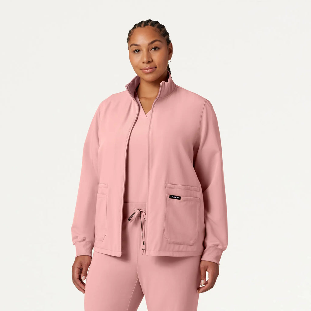 Jaanuu Scrubs Women's Ceri Essential 6-Pocket Scrub Jacket Mauve | scrub-supply.com