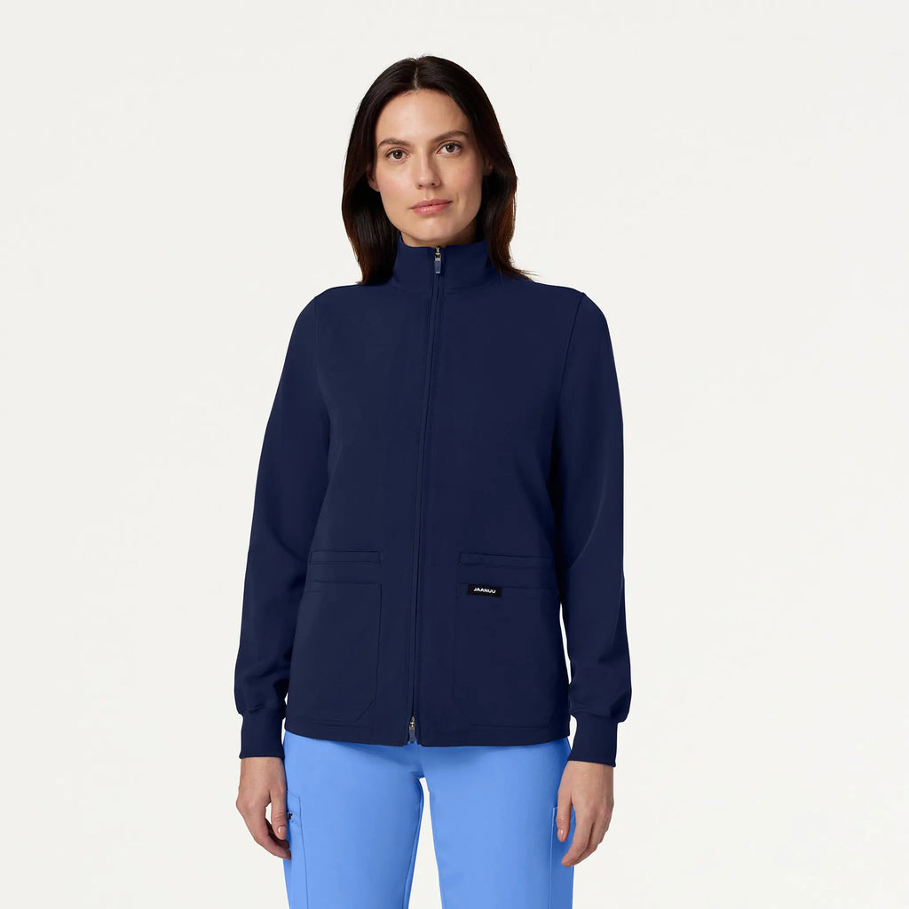 Jaanuu Scrubs Women's Ceri Essential 6-Pocket Scrub Jacket Midnight Navy | scrub-supply.com