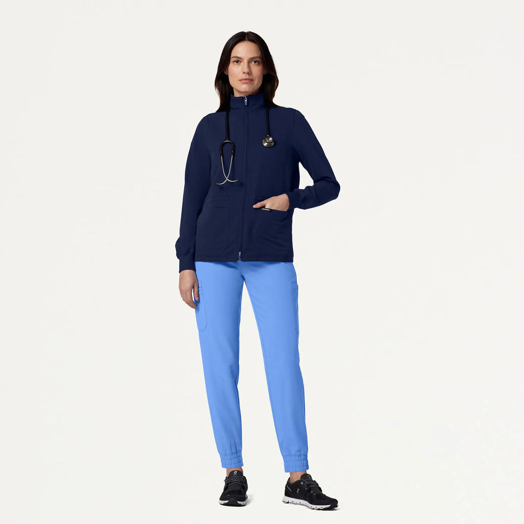 Jaanuu Scrubs Women's Ceri Essential 6-Pocket Scrub Jacket Midnight Navy | scrub-supply.com