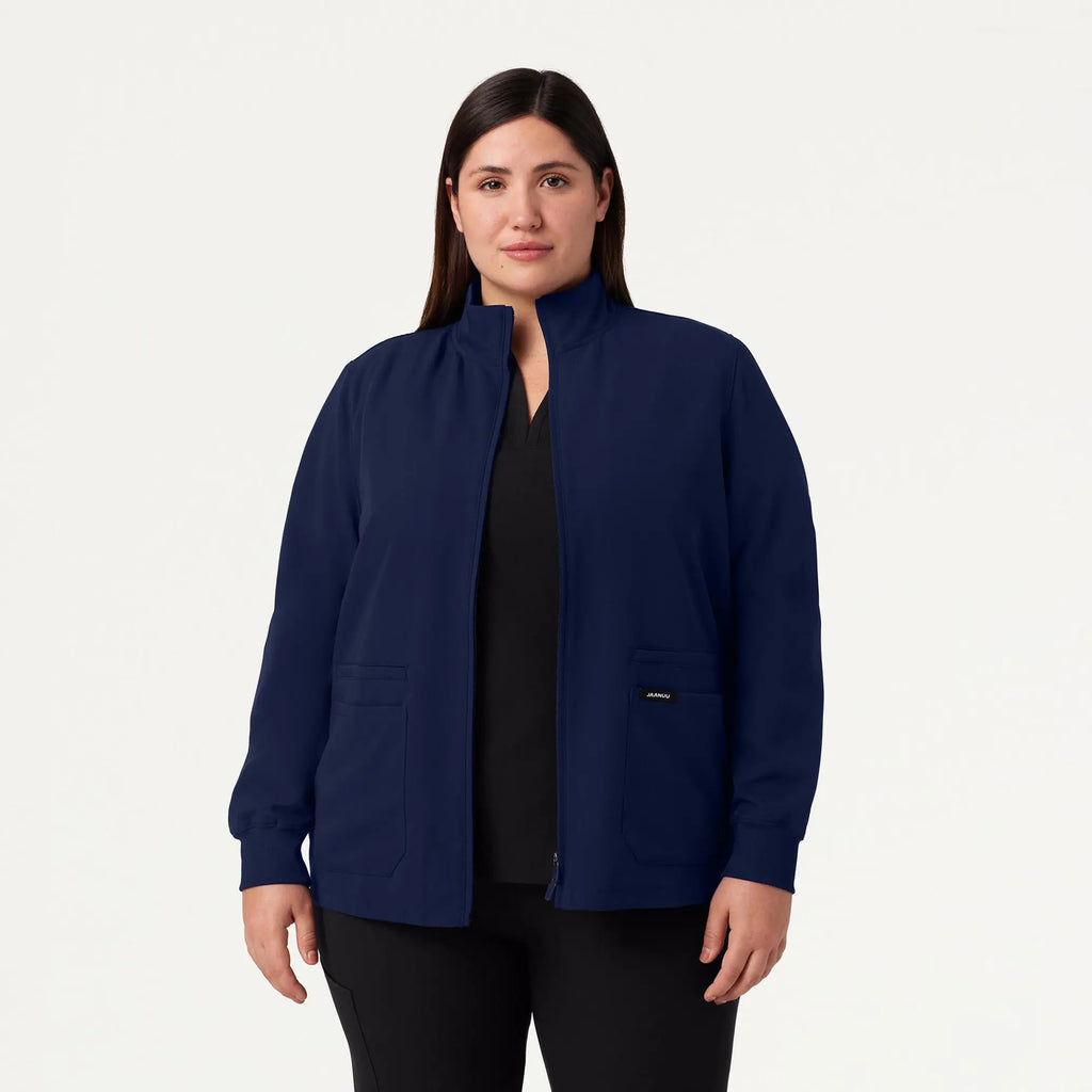 Jaanuu Scrubs Women's Ceri Essential 6-Pocket Scrub Jacket Midnight Navy | scrub-supply.com