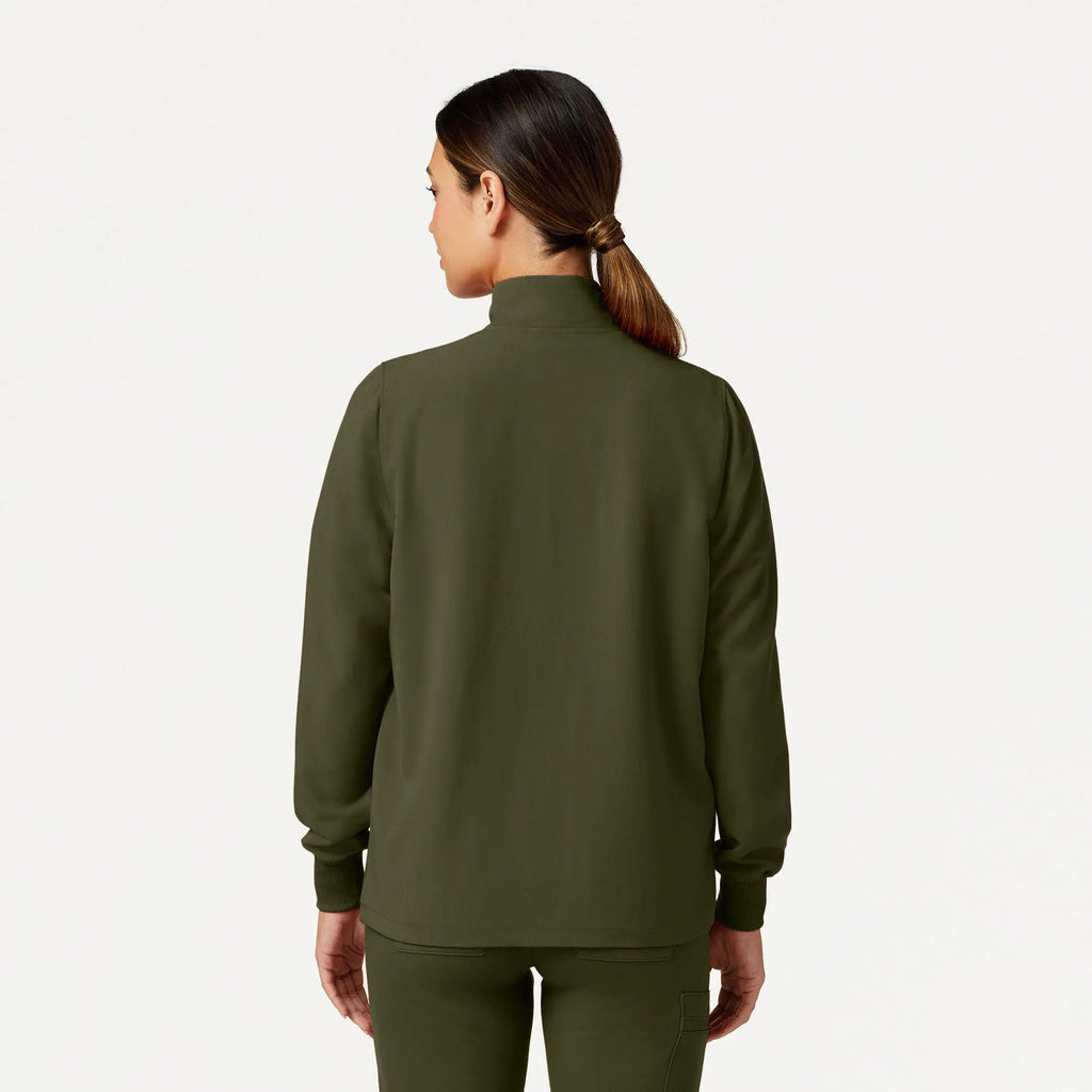 Jaanuu Scrubs Women's Ceri Essential 6-Pocket Scrub Jacket Olive | scrub-supply.com