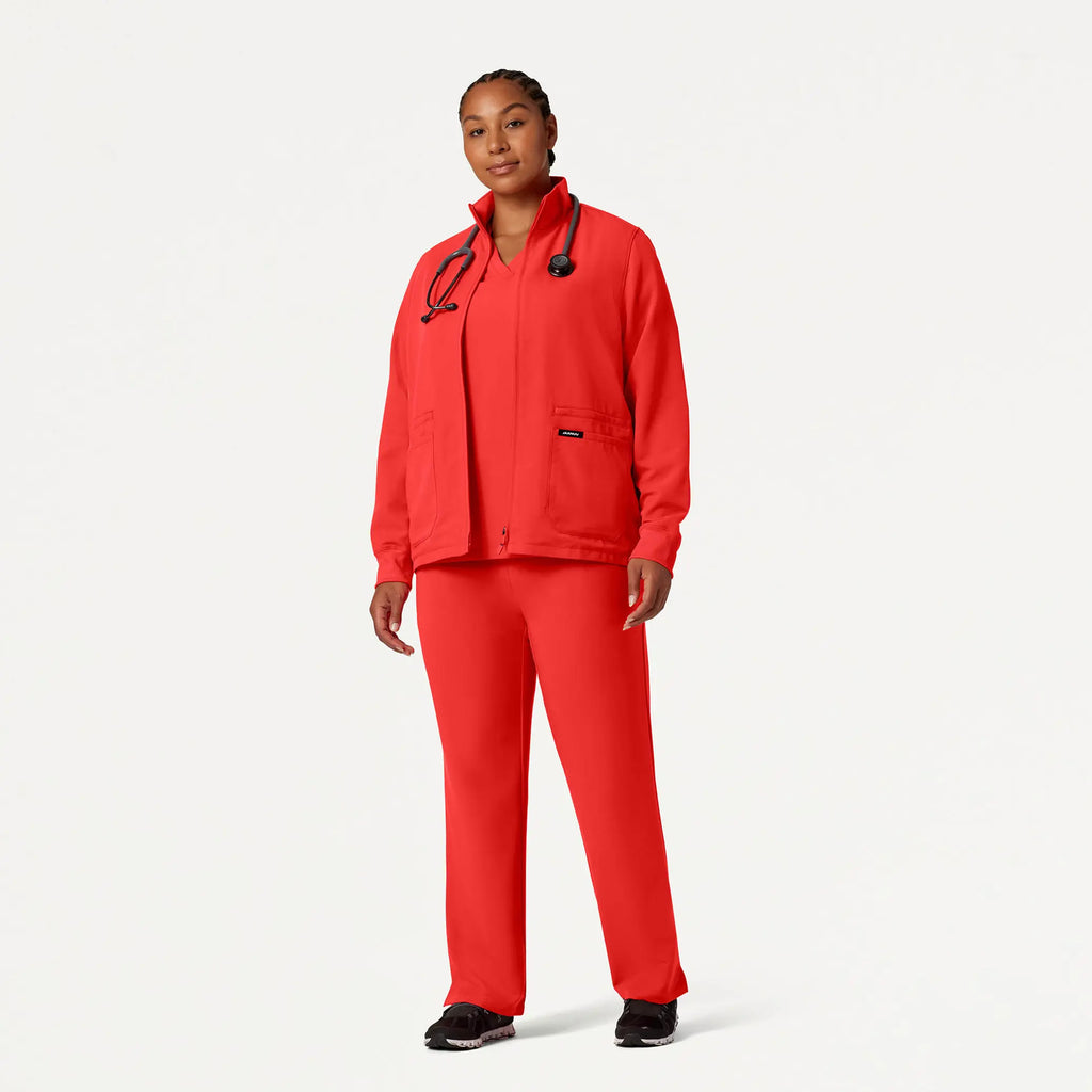 Jaanuu Scrubs Women's Ceri Essential 6-Pocket Scrub Jacket Solar Red | scrub-supply.com