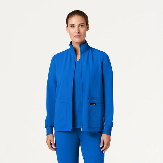 Jaanuu Scrubs Women's Ceri Essential 6-Pocket Scrub Jacket Royal Blue | scrub-supply.com