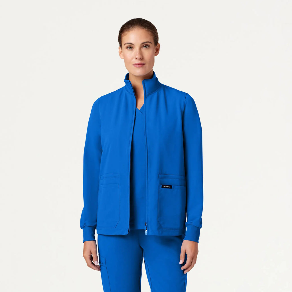 Jaanuu Scrubs Women's Ceri Essential 6-Pocket Scrub Jacket Royal Blue | scrub-supply.com