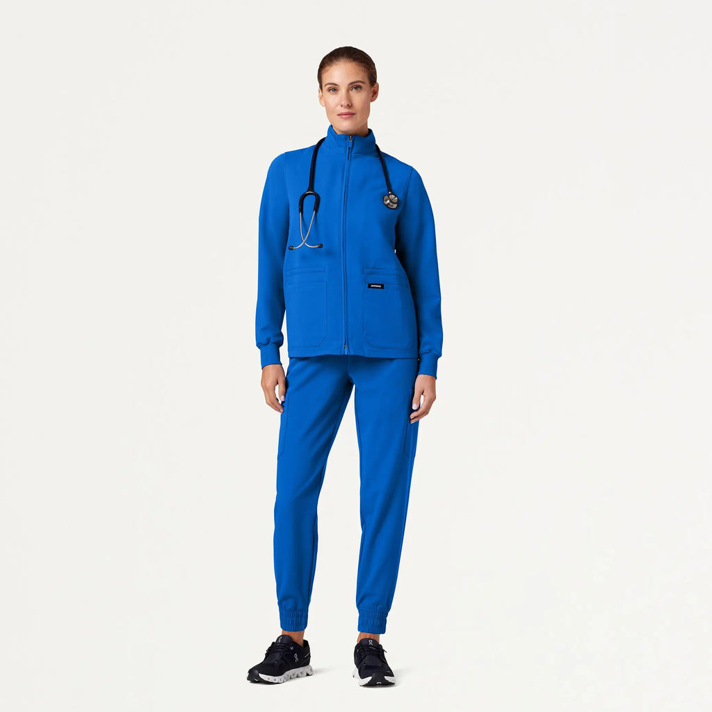 Jaanuu Scrubs Women's Ceri Essential 6-Pocket Scrub Jacket Royal Blue | scrub-supply.com