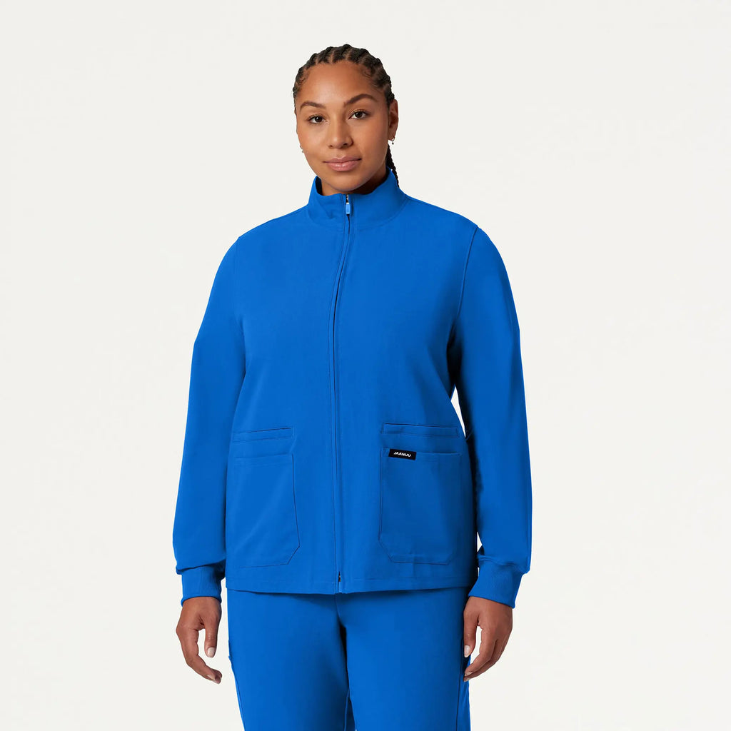 Jaanuu Scrubs Women's Ceri Essential 6-Pocket Scrub Jacket Royal Blue | scrub-supply.com