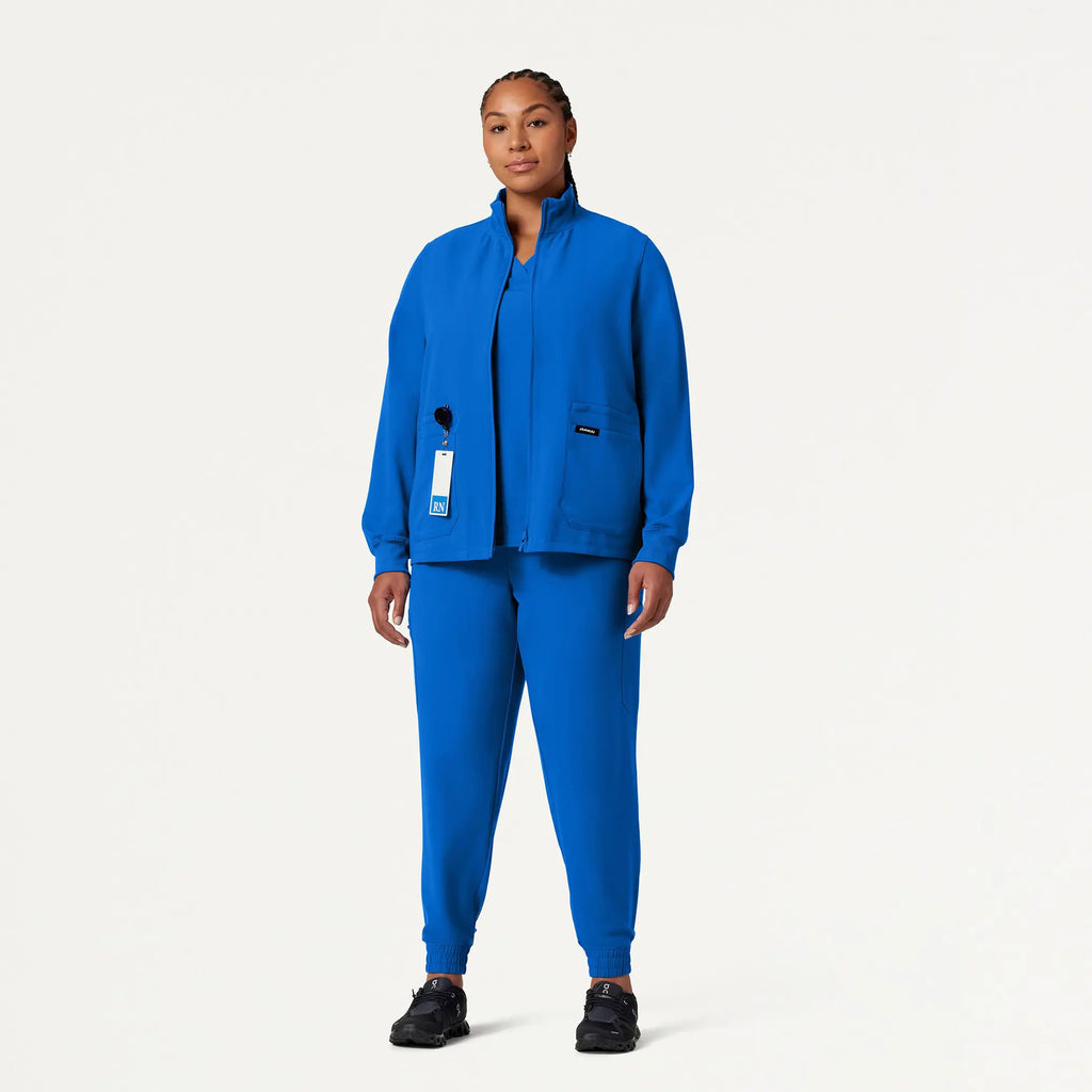 Jaanuu Scrubs Women's Ceri Essential 6-Pocket Scrub Jacket Royal Blue | scrub-supply.com