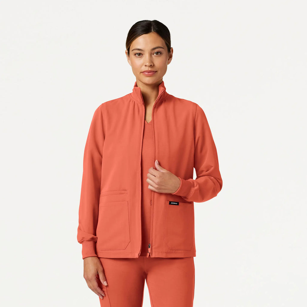 Jaanuu Scrubs Women's Ceri Essential 6-Pocket Scrub Jacket Terra | scrub-supply.com