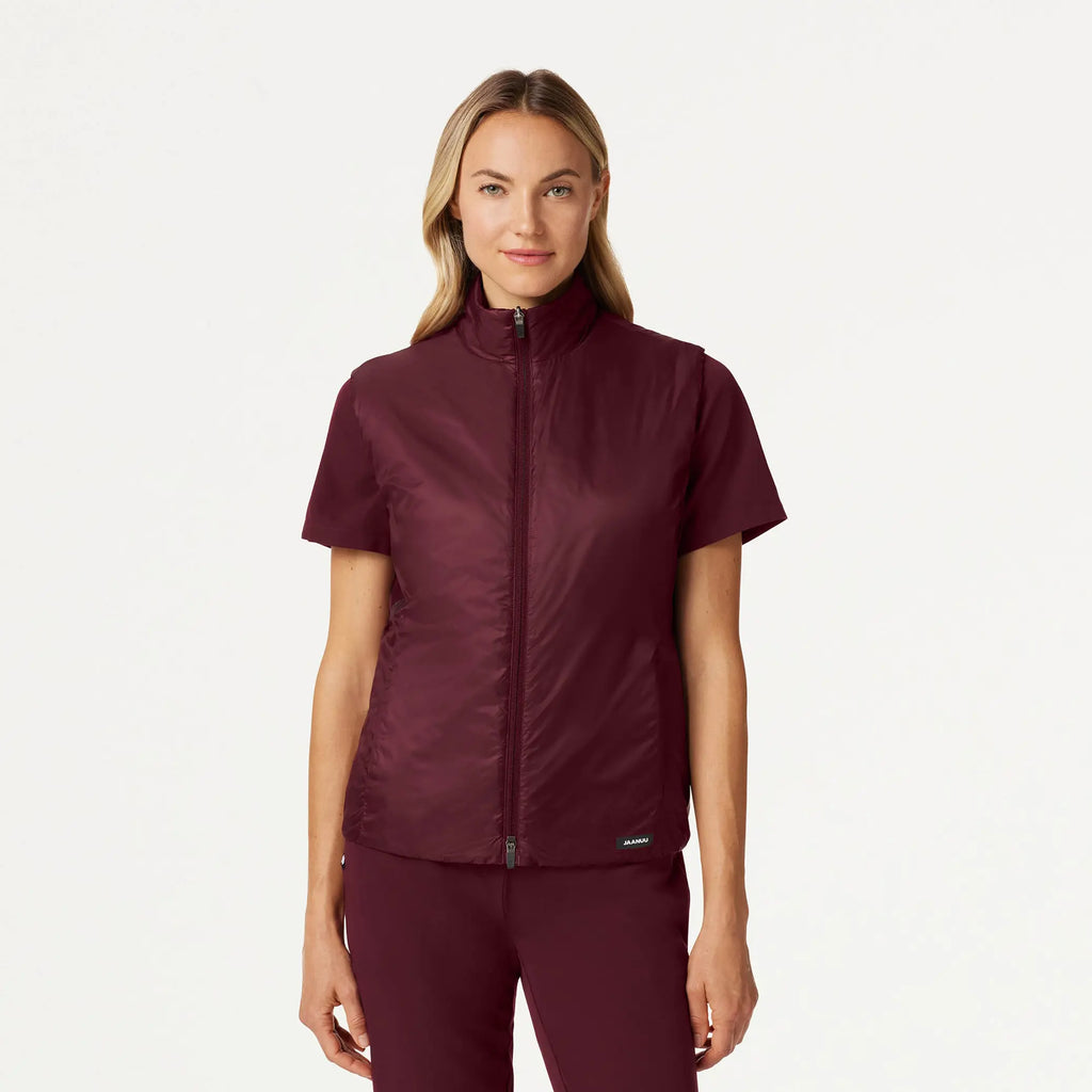 Jaanuu Scrubs Women's Phantom Slim Insulated Vest Burgundy | scrub-supply.com