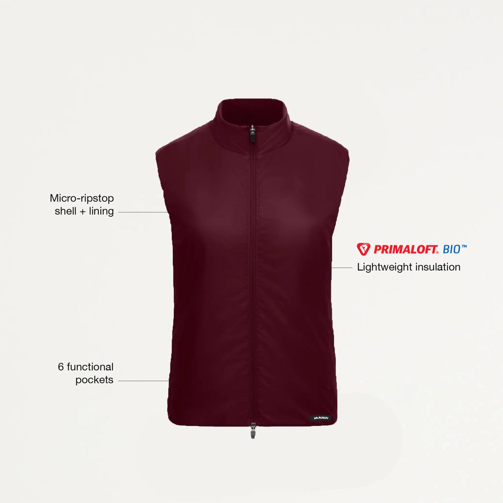 Jaanuu Scrubs Women's Phantom Slim Insulated Vest Burgundy | scrub-supply.com