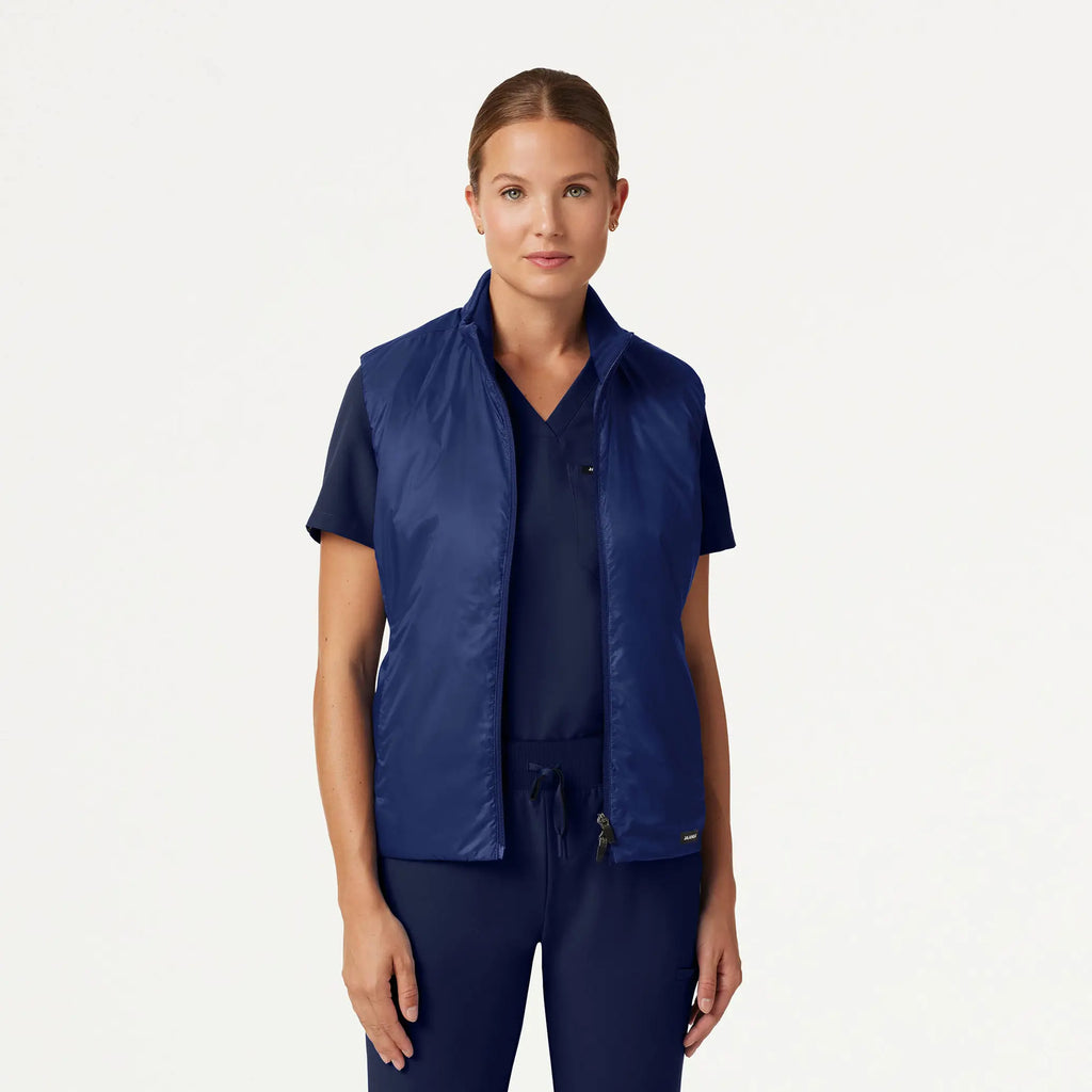 Jaanuu Scrubs Women's Phantom Slim Insulated Vest Navy Blue | scrub-supply.com