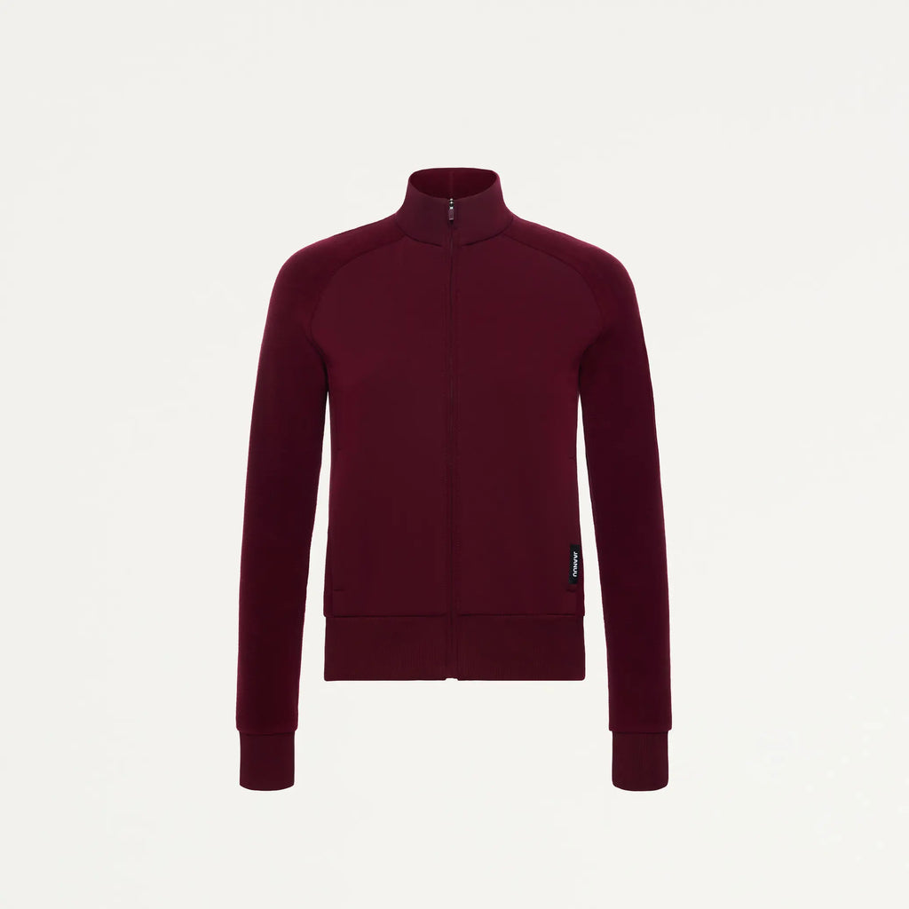 Jaanuu Scrubs Women's Cloud Hybrid Fleece Bomber Jacket Burgundy | scrub-supply.com