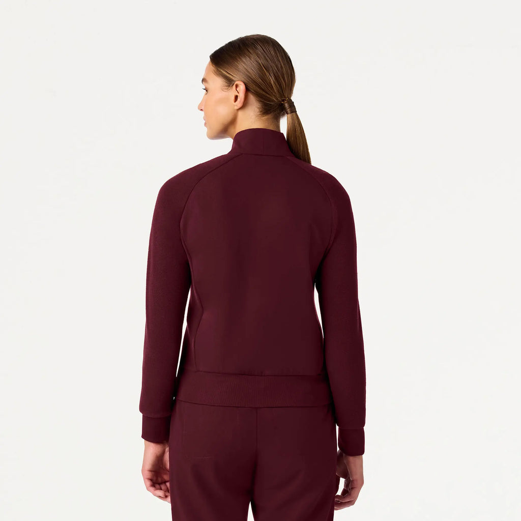 Jaanuu Scrubs Women's Cloud Hybrid Fleece Bomber Jacket Burgundy | scrub-supply.com