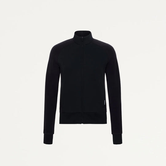 Jaanuu Scrubs Women's Cloud Hybrid Fleece Bomber Jacket Black | scrub-supply.com