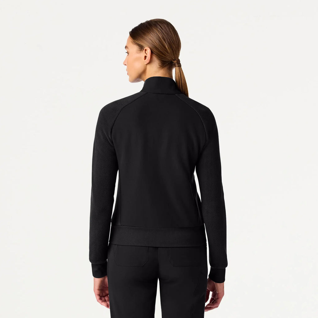 Jaanuu Scrubs Women's Cloud Hybrid Fleece Bomber Jacket Black | scrub-supply.com